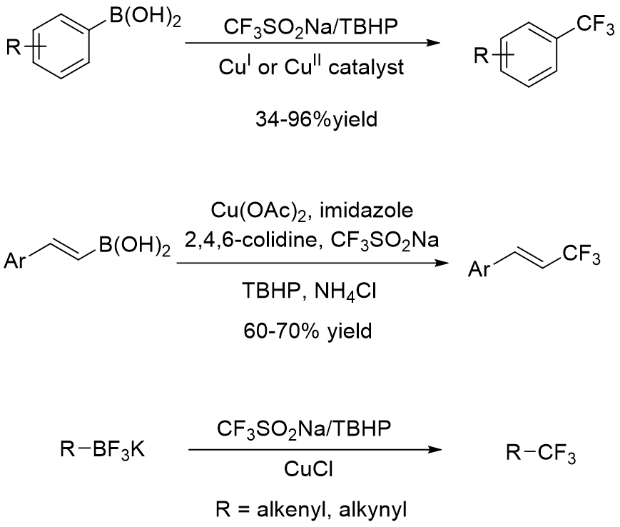 Figure 2: Trifluormethylation by , Langlois reagent of boronic acids and organotrifluorborates.