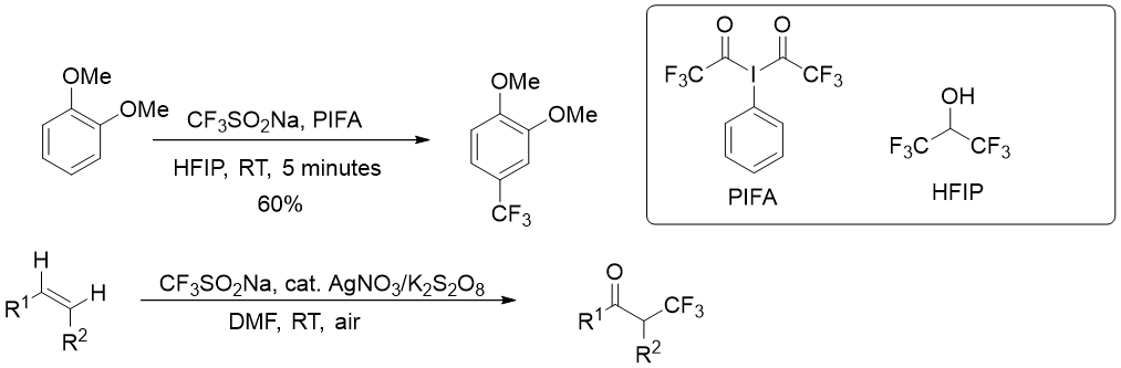 Trifluormethylation of arenes and oxidative trifluormethylation of alkenes