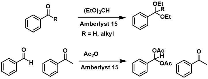 Formation of acetals and acetoxy acetals catalysed by Amberlyst 15®